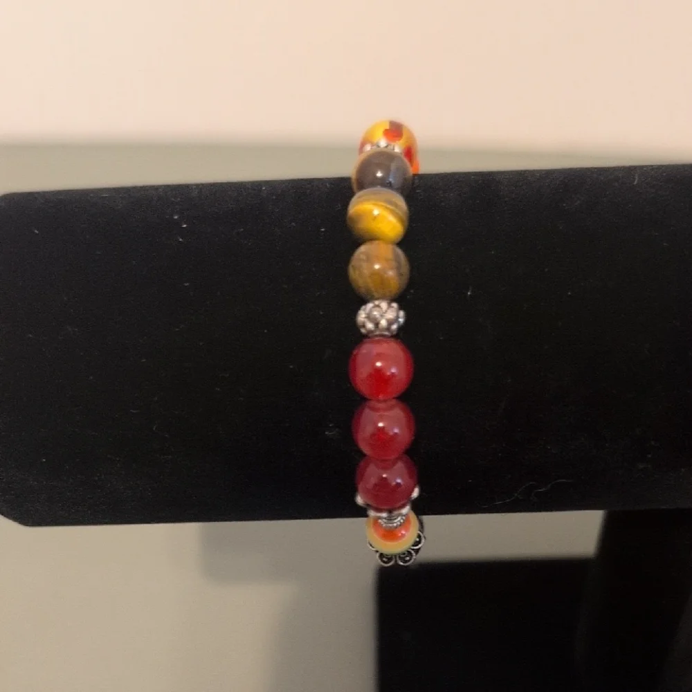 Multicolor Beaded Stretch Bracelet - Yellow & Green - Picture 3 of 4